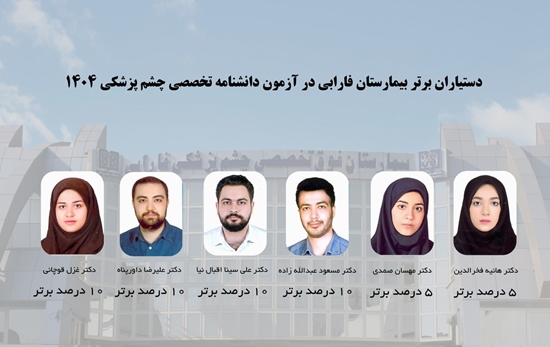 6 رزیدنت بیمارستان فارابی در جمع ده درصد برتر آزمون بورد چشم پزشکی 1404 